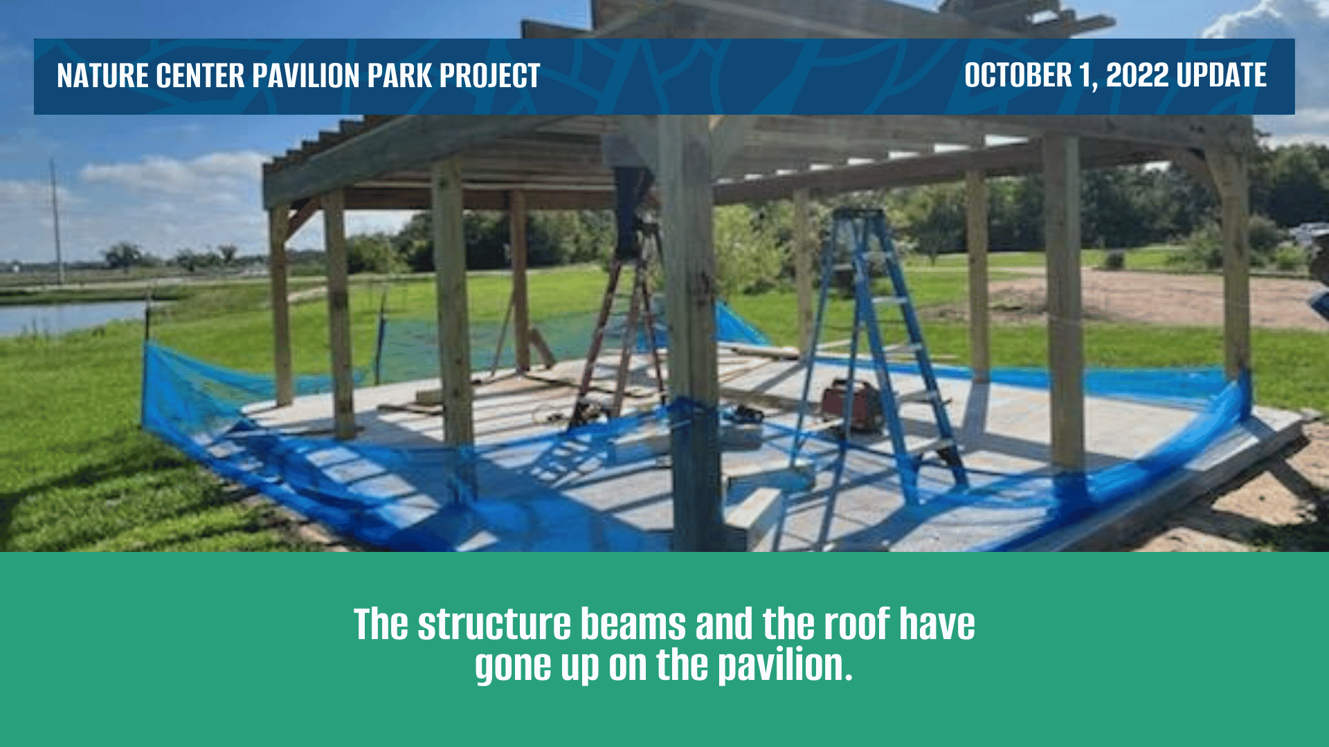 NC Pavilion: The structure beams and the roof have gone up on the pavilion.