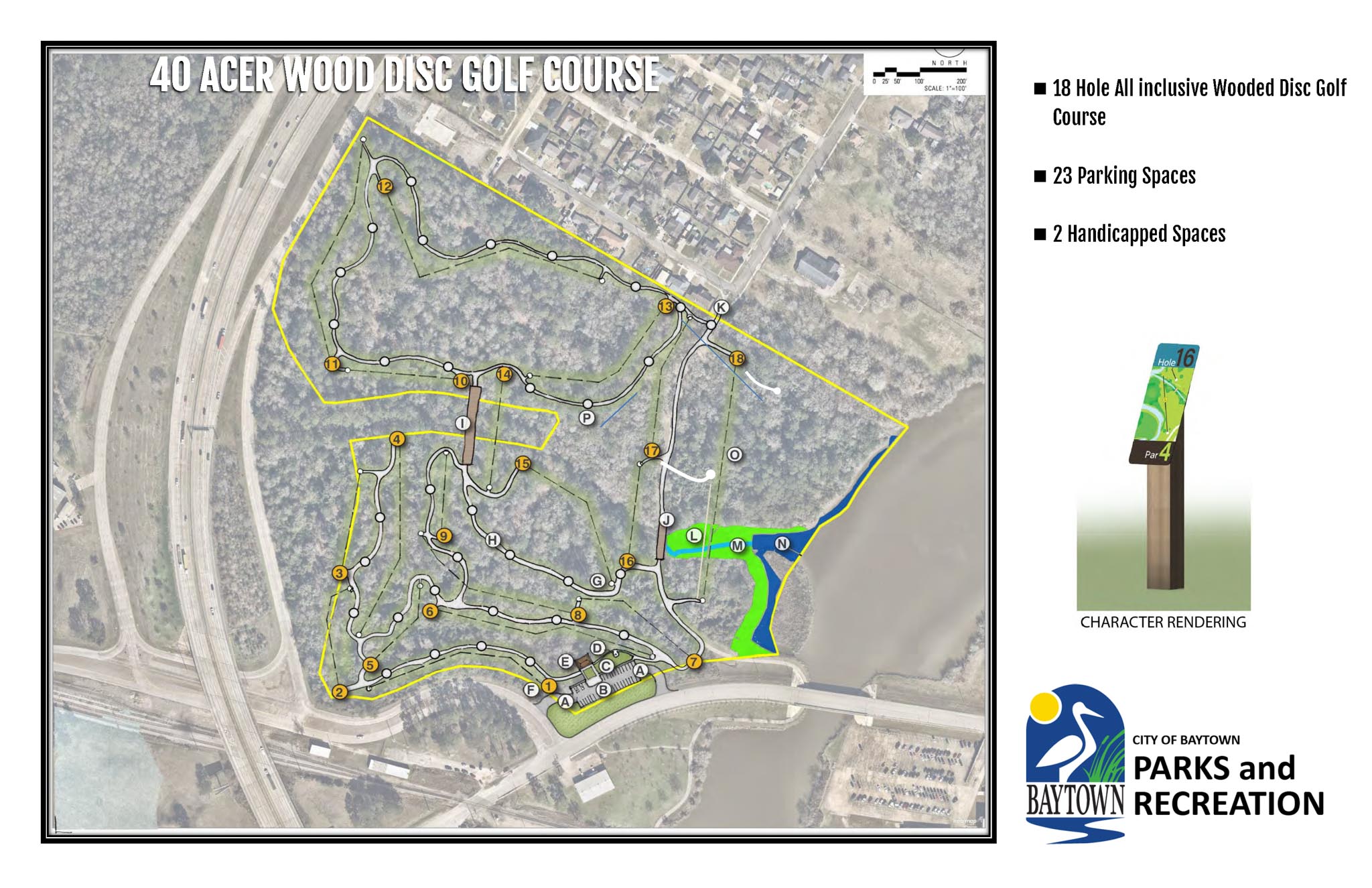 Concept map and design of a new 18 hole disk golf course in the 40 acre woods.