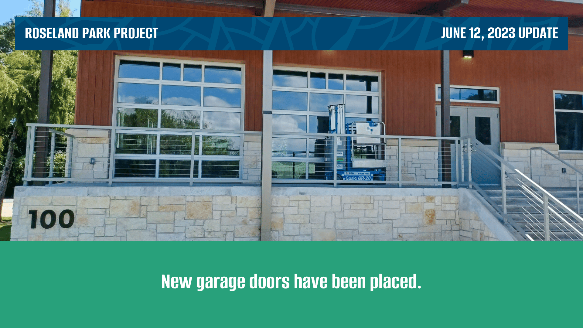 New glass garage doors on the deck of the Roseland Park clubhouse.